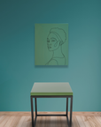 Willow Smoke Green side table with blued steel base and porcelain enamel top
