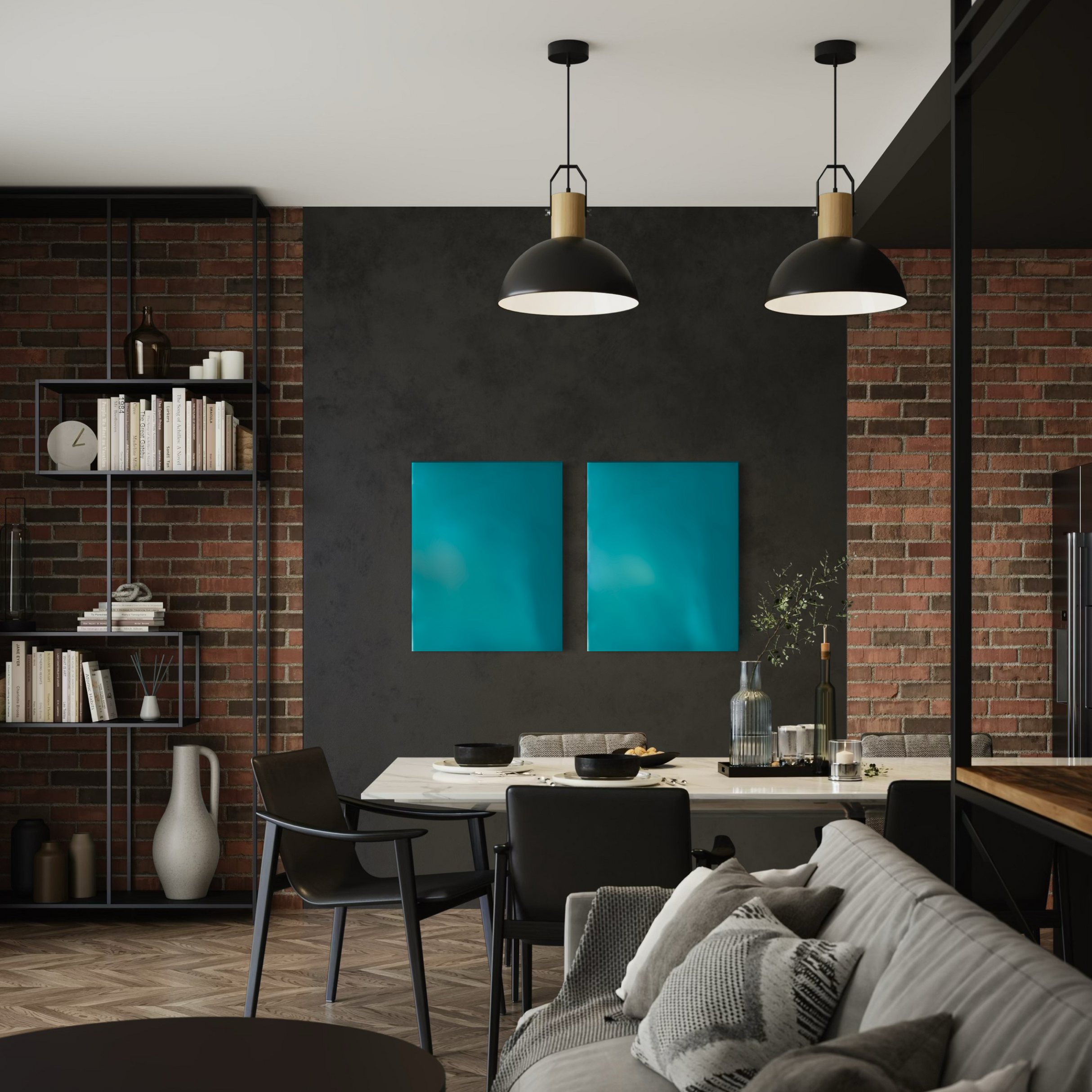 Handcrafted Oceanic Teal porcelain enamel Creative Board with magnetic writable surface and steel frame, designed to mount gallery-style