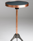 Handcrafted Storm Cloud Grey Bourbon Cocktail Table with writable porcelain enamel top, copper frame, and blued steel base