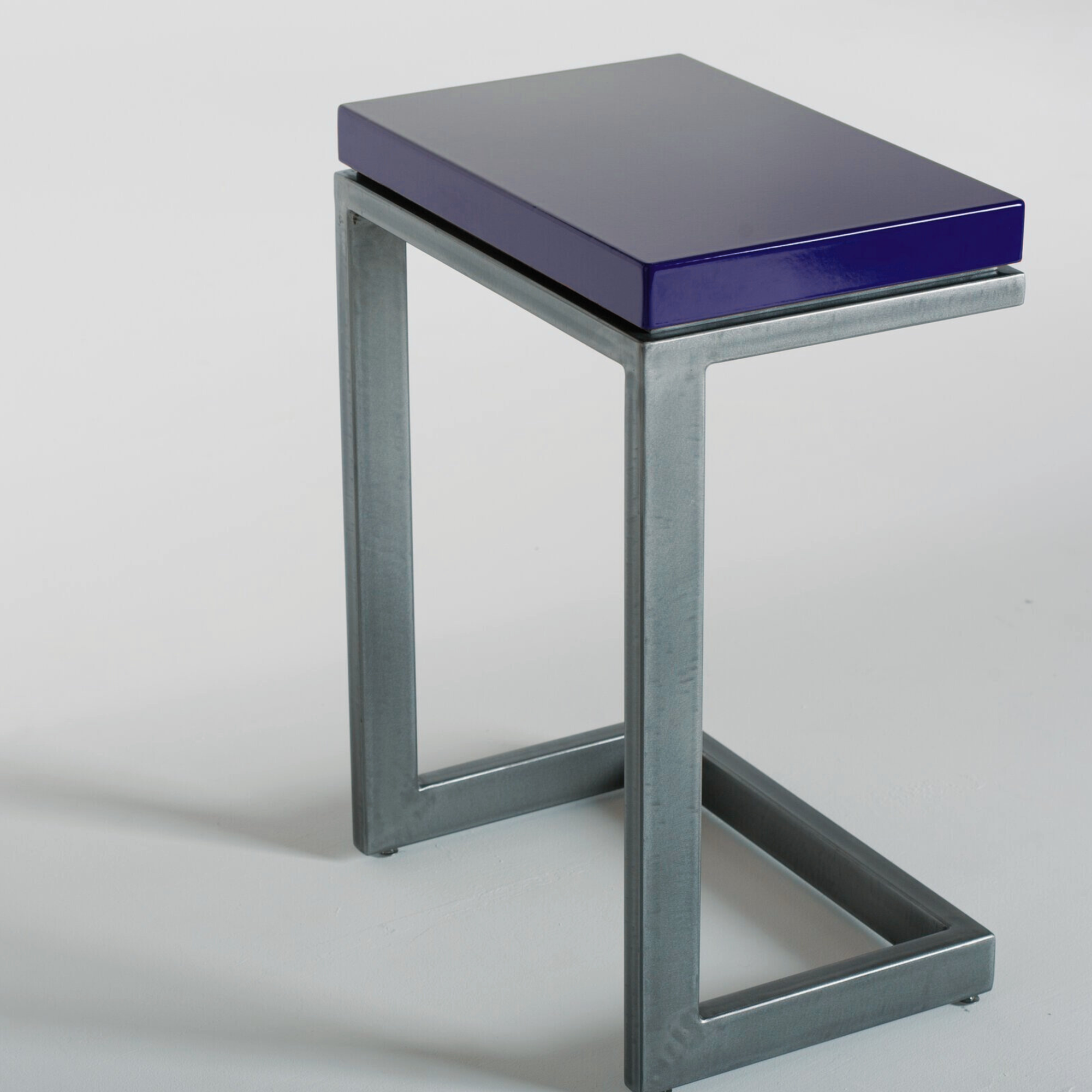 Handcrafted Blue Nocturne writable porcelain enamel laptop table with blued steel base