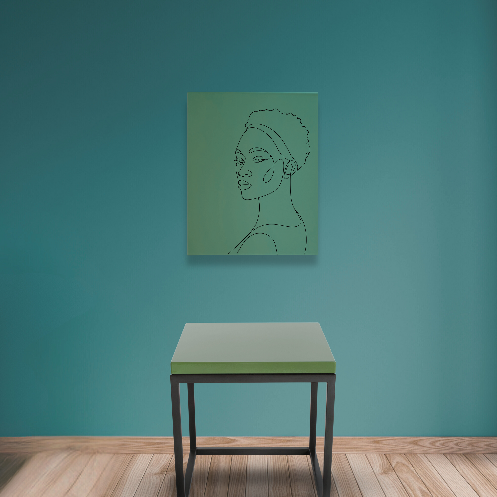 Willow Smoke Green side table with blued steel base and porcelain enamel top
