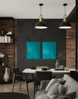 Handcrafted Oceanic Teal porcelain enamel Creative Board with magnetic writable surface and steel frame, designed to mount gallery-style