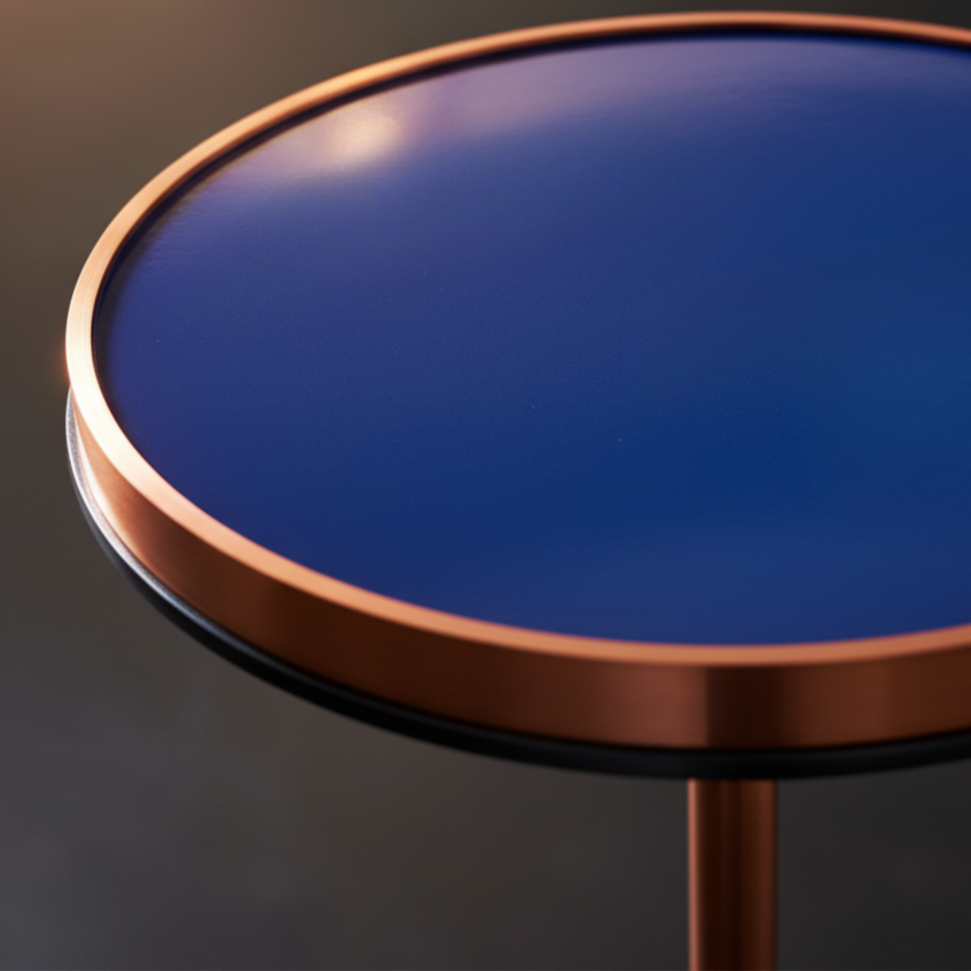 Bourbon Accent Table with copper rim and blued steel base