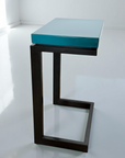 Modern laptop table featured in Oceanic Teal porcelain enamel with blued steel base.