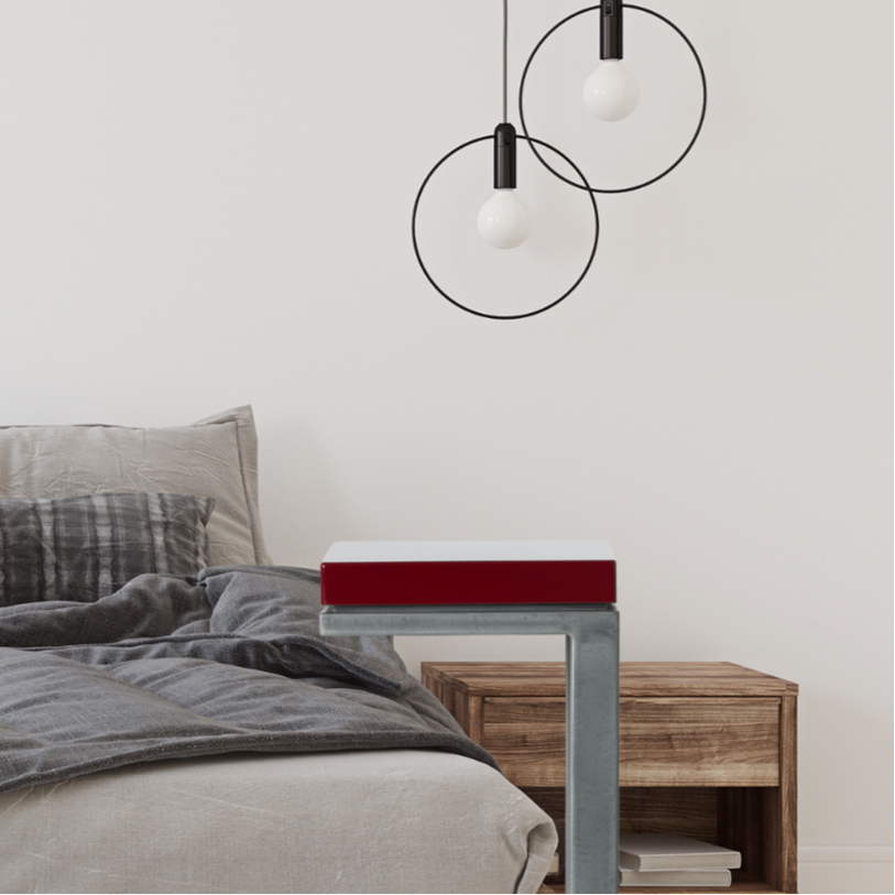 Handcrafted Heartthrob Red writable porcelain enamel laptop table with blued steel base